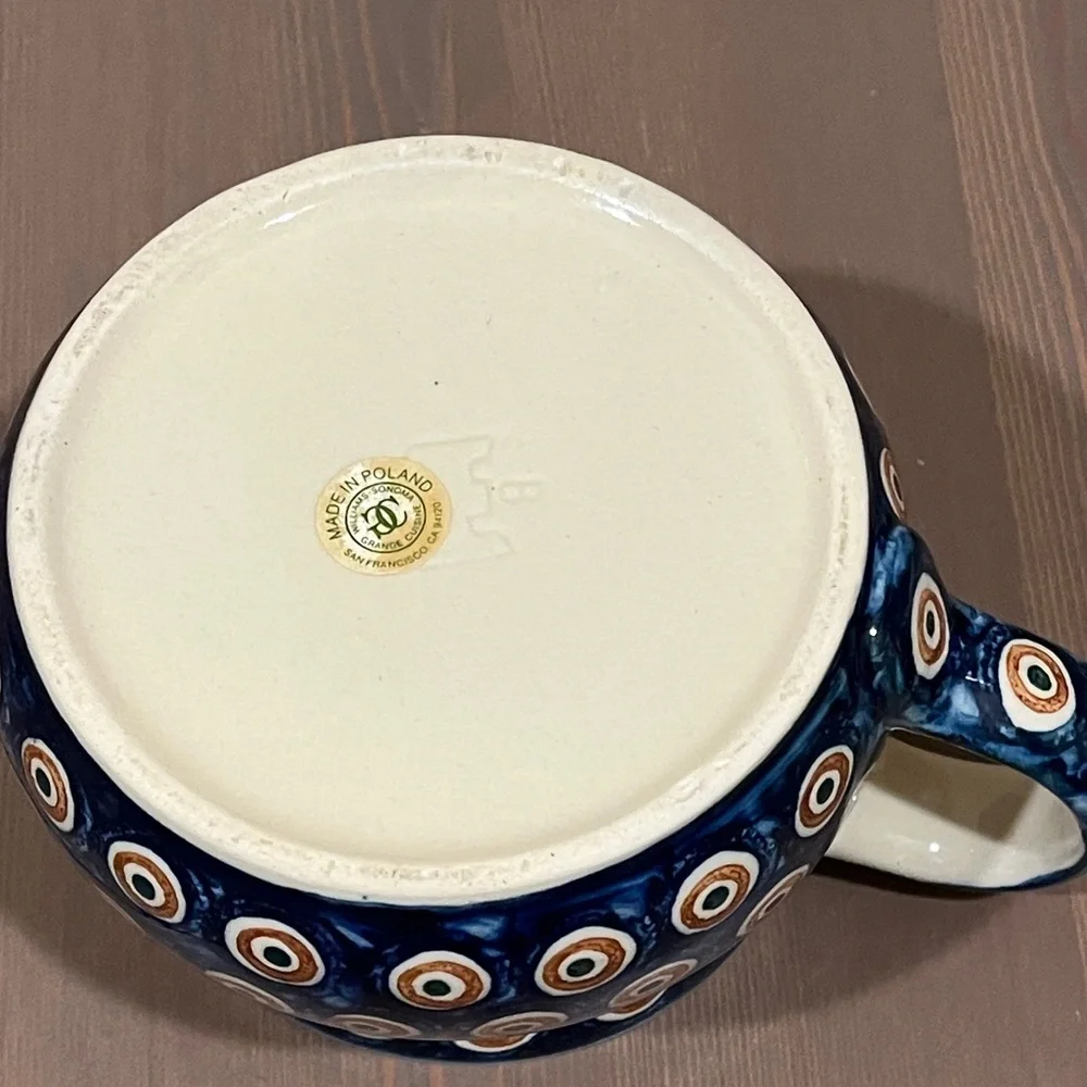 Williams Sonoma Polish Pottery Pitcher Jug Boleslawiec Ceramic Folk Art Peacock